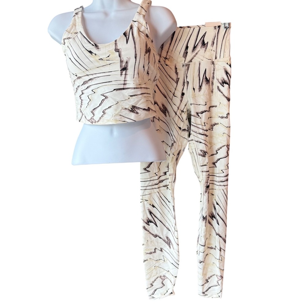 Calia Inspire Matching Set Leggings Sports Bra Neutral Print Size Small NWT‎